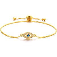 Exquisite Zircon Blue Crystal Evil Eye Bracelet Classic Turkish Lucky Eyes Gold Color Chain Bracelets For Women Men Jewelry Gift