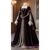 Vintage Duchess Purple Prom Gown Masquerade Costume Long Sleeve Victorian Renaissance Evening Embroidery Dress Customized