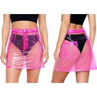 Women See Through Transparent Pvc Miniskirt High Waist Pleated A-line Skirt Cover Up Skirt for Beach Rave Festivals Clubwear