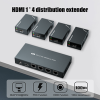 1x4 HDMI Extender Splitter 1080p Over Cat5e/Cat6 Ethernet Cable with Loopout - Up to 50m/165ft - EDID Management 1920*1080@60Hz