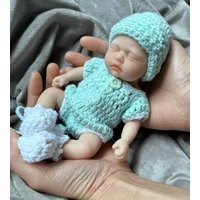 7 inch Miniature Sleeping Girl Full Silicone Mini Baby Dolls with Feeding Accessory Lifelike Baby Doll Soft Realistic Baby Doll