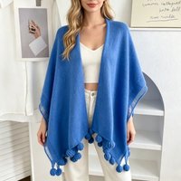 1 piece of high-end solid-color shawl for women, fashionable and versatile knitted ethnic style cardigan, tassel stacked cape