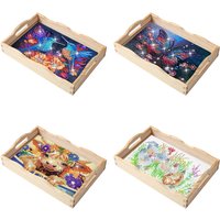 1 DIY animal pattern square tray diamond painting set, equipped with a wooden square painting board tray with a handle