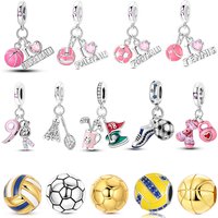 925 Silver Sports Series Charm Beads Fit Original Bracelet Necklace DIY Pendants Jewelry Gift Soccer Basketball Badminton Golf