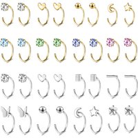 ZEMO 1Pair 20G 925 Sterling Sliver Hoop Earring for Women Heart Moon Star Earring Minimal Ear Tragus Helix Piercing Jewelry 8mm
