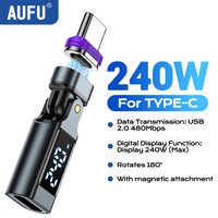 AUFU 16PIN Digital Display Magnetic USB C to Type C Adapter PD 240W Fast Charging USB-C Female OTG Converter for iPhone Samsung