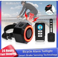 New Bicycle Alarm Taillight Waterproof Smart Auto Brake Sensing Tail Lamp Remote Control USB Charge Bike Rear Light