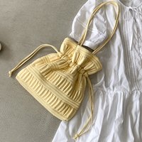 Summer New Style Drawstring Pleated Single Shoulder Bag Designer Soft PU Leather Fashionable Versatile Korean Bucket Bag 2026