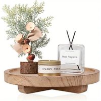Natural Wooden Storage Tray with Round Edges, Elegant Vanity Desk Organizer for Soap, Candles, Ideal for Countertop Display