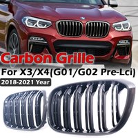 Carbon Fiber Look Kidney Replacement Gloss Black Single Double Grill Grille For BMW G01 X3 G02 X4 2018-2022 Front Racing Grills