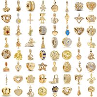 Charm Gold Series Bracelet Suitable for DIY Women's Jewelry Accessories Elephant Key Butterfly Heart String 925 Silver Pendant
