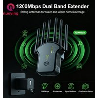 6 anten o wysokim zysku, wzmacniacz sygnału WiFi, 1200 Mb/s, 2,4 GHz, 5 GHz, dwuzakresowy, bezprzewodowy repeater, rozszerzacz zasięgu sieci domowej, wzmacnia zasięg WiFi.