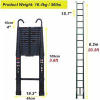 6.2M Telescopic Ladder Folding Aluminium Extendable Ladder with Removable Hook Safe and Compact 150kg Load Capacity EN131 Certif image 3