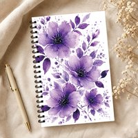 Watercolor Purple Floral Notebook 1pc,Blank Lined Pages,Ideal Gift for Note-Taking, Inspiring for Everyone, Perfect for Students