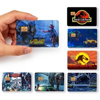 fun Pixel Art j-Jurassic p-park Dinosaur creative Bank card Sticker Covers Chip Cards Credit Card Skins Scratch protection
