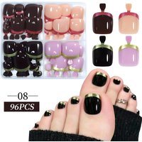 Nail Tips Short Square Fake Toenails Simple Classic Toe Nails French Cat Eye Foot Nails for Women Girl