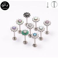 Titanium G23 Earrings CZ And Opal Flower Top With Internal Thread Twisted Ear Cartilage Nails Perforated Jewelry Earrings