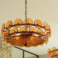 French Retro Brown Glass Pendant Lights Living Room Bedroom Restaurant Kitchen Hotel Luxury Chandeliers Home Decor Lamps Fixture