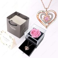 Birthday Pink Heart Pendant Necklaces With Rose Gift Box For Women Christmas Valentine Girlfriend New Trendy Wedding Jewelry