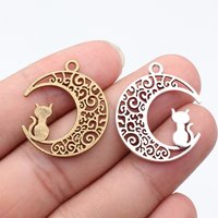 WYSIWYG 10pcs 30x26mm Antique Silver Color Antique Bronze Color Moon Cat Charms Pendant For Jewelry Making DIY Jewelry Findings