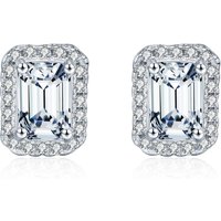 MODIAN Classic Emerald Cut Halo Earrings 925 Sterling Silver Sparkling Moissanite Stud Earrings For Women Fine Jewelry