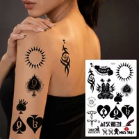 Black Spade Temporary Tattoo Sticker, Poker Queen & Butterfly Tribal Body Art for Women, Waterproof Arm Sleeve Tattoo