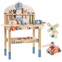 ROBUD Holz-Spielzeug-Werkbank-Set für Kinder mit Elektrobohrer Rollenspiel MINT-Lerngeschenk für Jungen und Mädchen ab 3 Jahren