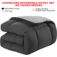 Reversible Coverless Duvet Set Comforter Quilted 100% Microfiber Cover Duvet and Microfiber Filling Premium look Ultra Soft - So