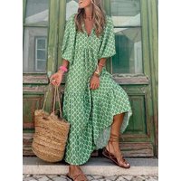 Fashion Women Print Dress Summer Loose Boho Dress Casual Elegant Short Sleeve Beach Party Dresses For Woman Robe Femme 2023 New