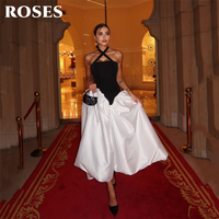 ROSES Black-White Prom Dress Crisscross Halter Celebrity Dress Voluminous Satin Women's Evening Dresses Formal Gown Customized