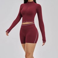 Ningyu Sportswear 2PCS Yoga Set Women's Workout Sets Stand Collar Windproof Zipper Jacket Fitness High Waist Sports Shorts Suits