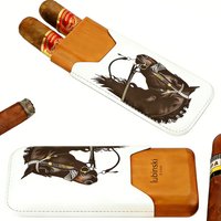 LUBINSKI Cigar Case Travel Leather Portable 2 or 3 Tube Holder Wood Cigars Case With Horse Pattern