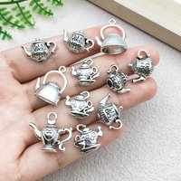 10/20pcs Antique Silver Teapot Charm Set for DIY Jewelry Making - Perfect for Necklaces, Bracelets, and Earrings.