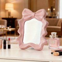 Desktop Ruffled Bow Makeup Mirror Single Sided Dressing Mirror for Dorm Bedroom Daily Table Decor Supplies Decoration