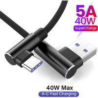 40W 5A 90° Elbow USB to USB-C Cable Fast Charging Braided Cable Quick Charge Data Wire For Xiaomi Samsung Huawei Charger Cable