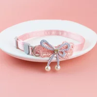 Pet Collar Pink Lace Bow Hanging Bead Cat Collar with Bell Pet Dog Kitten Accessories Fof Small Dogs Pet Products