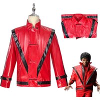 Michael Thriller Men's Cosplay Jacket Jackson MJ Costumes Red Leather Jacket for Carnival Cosplay Stage Show Halloween Adults