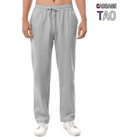 Mens Summer New Cotton Pants Breathable Solid Color Trousers Loose Lightweight Fitness Sweatpants Casual Streetwear Style