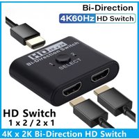 4K@60Hz Hdmi Bi-Directional Switch Splitter 2-in-1 Out / 1-in-2 Out HD Switcher for Laptop PC PS5 PS4 TV Box Monitor Projector
