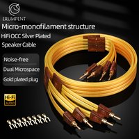One Pair HiFi Speaker Cable OCC Silver Plated Noise Free Flat Wire Banana & Y Spade Plug Gold Plated for Amplifiers Speakers