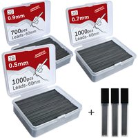 1000pcs Mechanical Pencil Lead 0.5 0.7 0.9mm 2B 60mm Art Drawing Automatic Pencil Replaceable Refills with 2 Tubes Stationery
