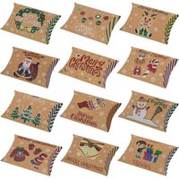 Boîte en Papier Kraft pour Cookies et Bonbons, Petit Oreiller Cadeau de Noël, négligeable de 12 Modèles, 48 Pièces