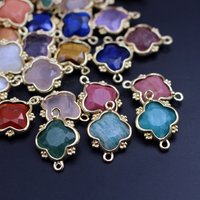 10pcs Trendy Faceted Natural Lapis Rose Quartz Stone Lucky Flower Connectors Charms DIY for Women Girls Earrings Bracelet Making