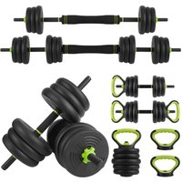 Ensemble d'haltères réglables 4-en-1 44LB – Équipement d'entraînement musculaire pour salle de sport à domicile – Se transforme en barre d'haltères, kettlebell et poignées de pompes – Poignées