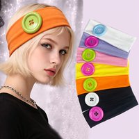 Big Button Wide Elastic Headband Polka Dot Solid Color Women Hair Band Sport Sweat Head Wrap