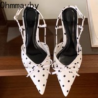 Summer Pointed Toe High Heels Women Sandals Fashion Singbacks Mules Shoes Elegant Satin Butterfly-knot Stripper Party Sandalias