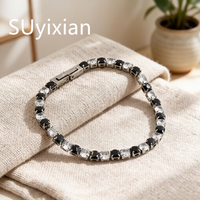 925 Sterling Silver Fashion Light Luxury 4mm Black and White Zircon Tennis Bracelet Birthday Anniversary Gift Ladies Jewelry