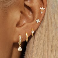 5PCS Stainless Steel Geometry Huggie Hoop Earrings Set Daily Wear Gold Color Zircon Ear Piercing Earring Wedding Jewelry Aretes