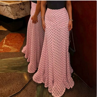 French Vintage Polka Dot Midi Skirt Women Elegant Chiffon High Waist Fish Tail Skirt Ruffle Hem Office Work Party Skirt For Lady