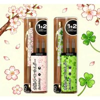 KOOKEI Gel Pen Cherry Blossom & Lucky Four Leaf Clover 1+2 Wooden Pen Holder Set Pens,0.5mm Quick-dry Smoothly School Supplies